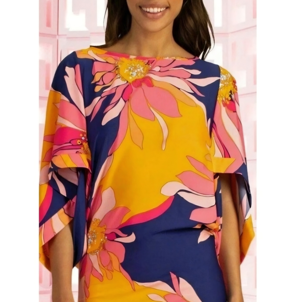 Trina Turk Floral Cover Up Medium Boho Coastal Pool Resortwear 60s Mod
